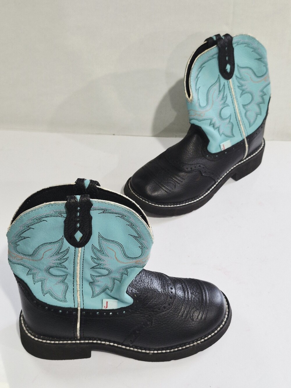 JUSTIN Ladies GYPSY Black & Turquoise Western Boots Size 8B